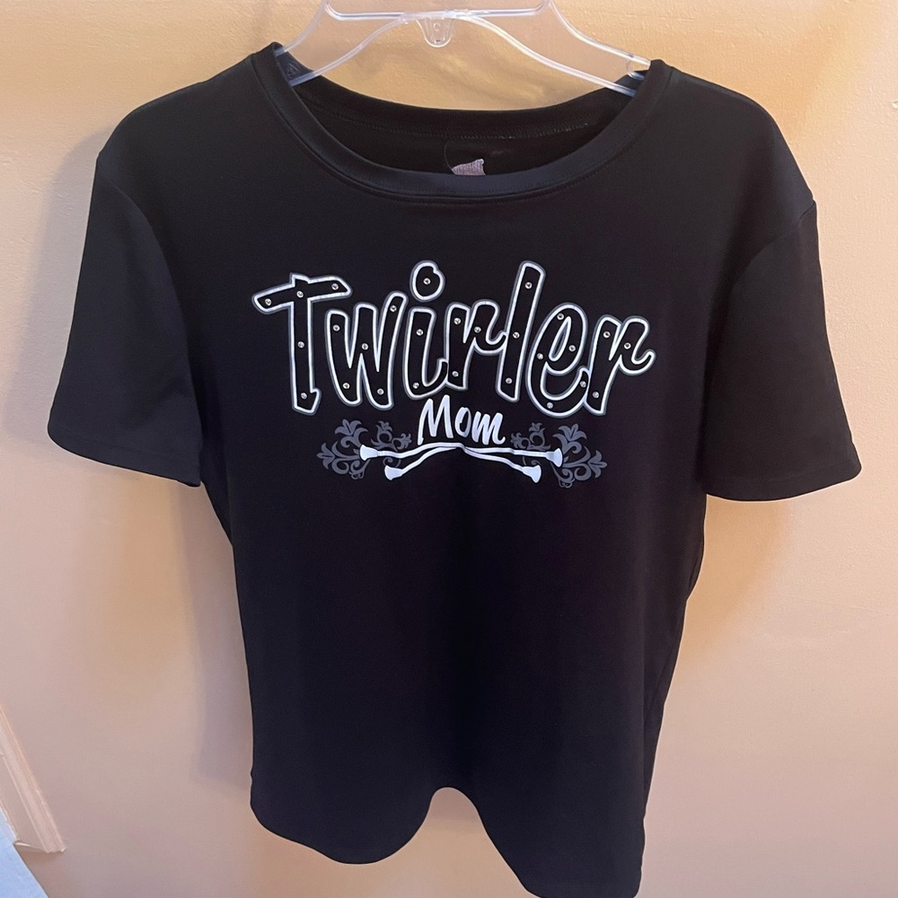 Black Twirler Mom rhinestoned shirt